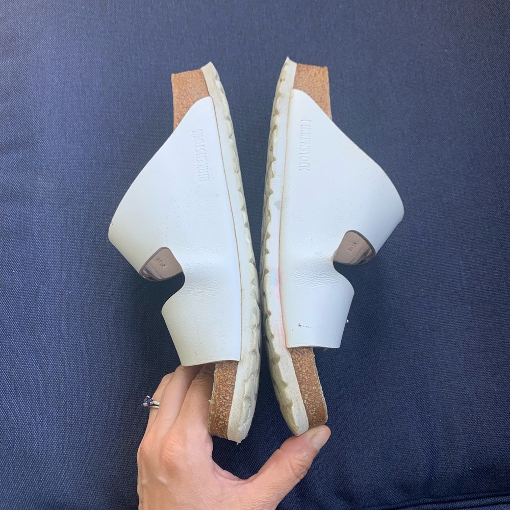 Birkenstock big silver buckle white leather sandals - Picture 3 of 12